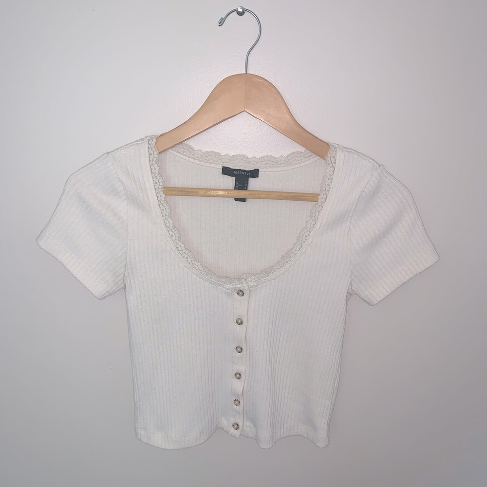 Forever 21 Ribbed Lace Trimmed Crop Top